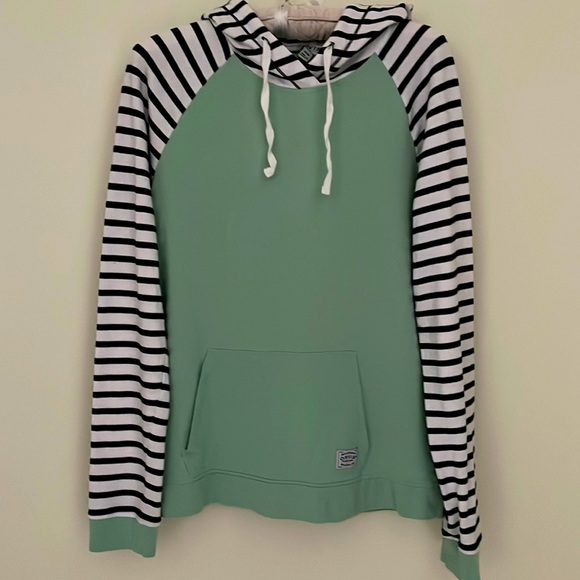 ORVIS Woman’s Hoodie Size S Long Sleeves Color Mint/striped white/navi - Picture 1 of 5